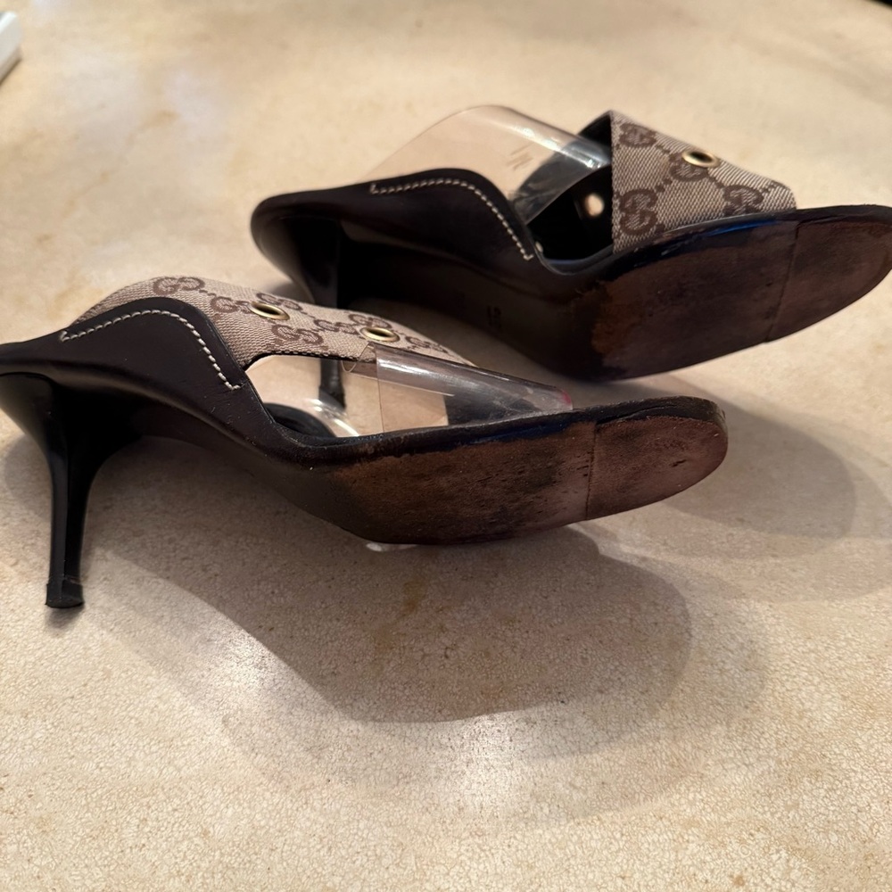 Gucci Black and Brown Mules with Gold Accents - Picture 3 of 6